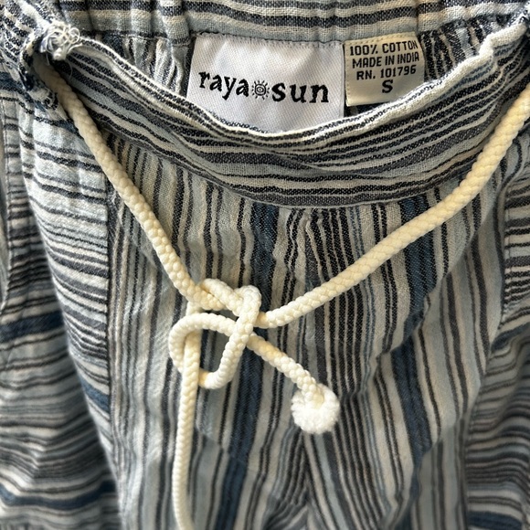 Raya Sun Wide Leg Striped Shirt Cargo Pants - Blue/Gray/White Rope Belt Sz 28” - Picture 3 of 9
